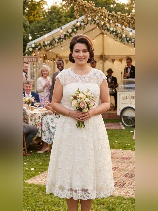 Abaowedding Dresses & Skirts - NWT Abaowedding Size 18 Ivory Lace Vintage Inspired Tea-Length Dress